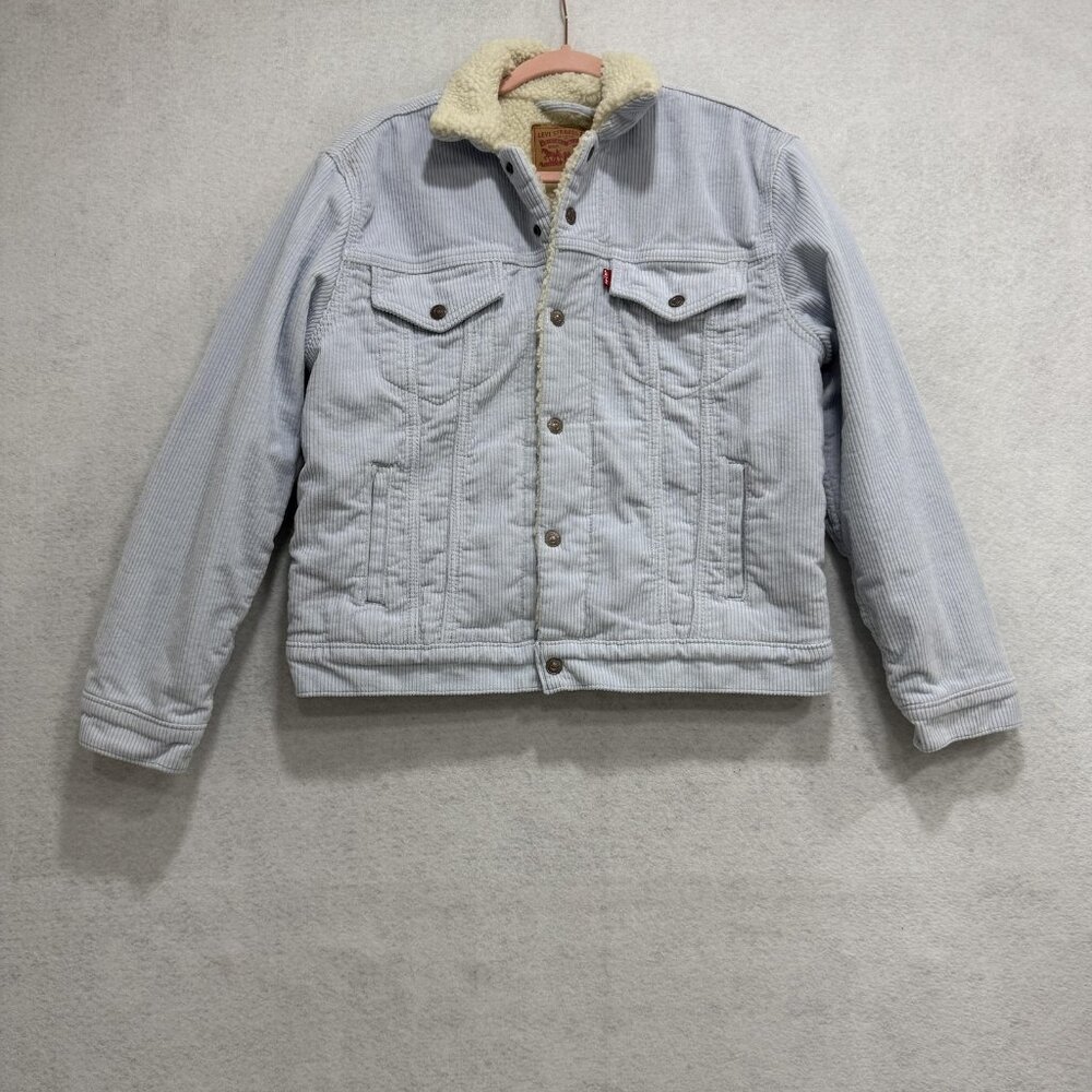 Levis Jacket Womens Large Blue Corduroy Sherpa Trucker Lined Warm Casual Winter